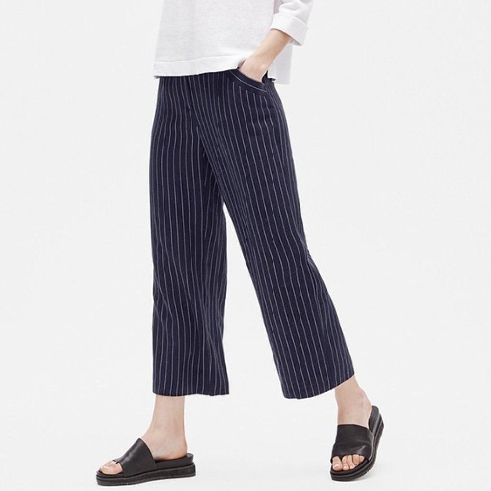 Eileen Fisher NEW Woven Striped Wide Leg Crop Pant
